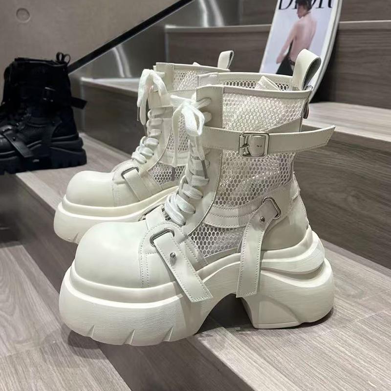 High Heels Women Ankle Boots Designer Mesh Platform Shoes Autumn  Fashion Chelsea Boots New Trend Dress Mujer De Sandalias