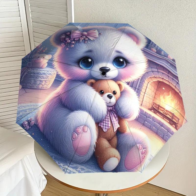 

1pc Cute Teddy Bear with Pink Bow Umbrella with Plastic Handle,Suitable for All Seasons Home Travel Outdoor UmbrellaDD288