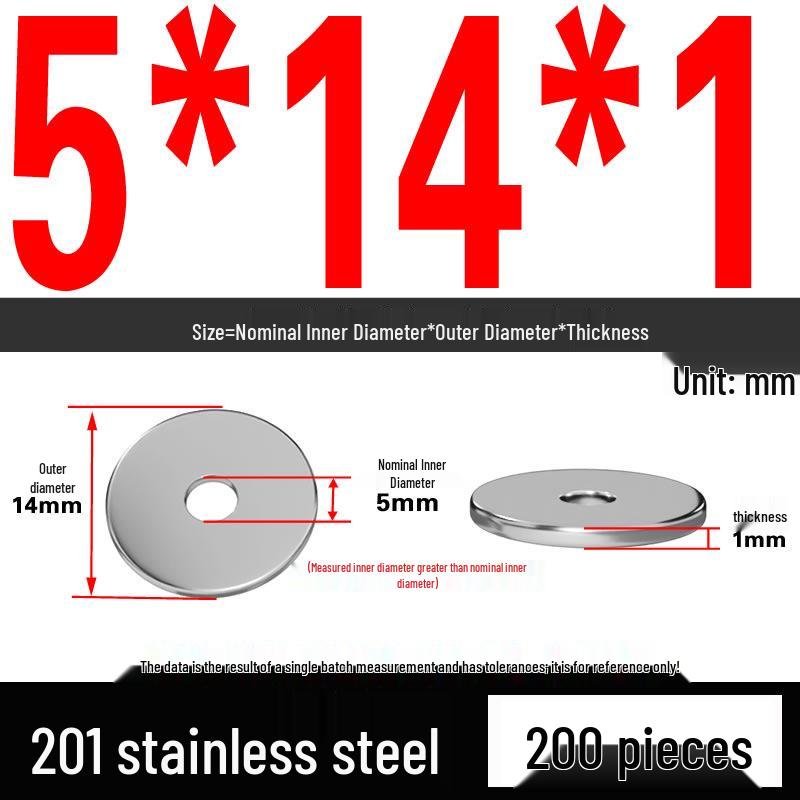 201 Stainless Steel Flat Washer Shim, GB97, Sizes M3 to M30