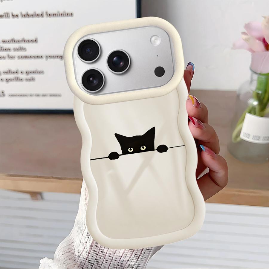 Soft Phone Cover Case for iPhone 8 11 14 XR 15 Plus 16 Pro Max 13 17 Air 12 Cute Line Cat