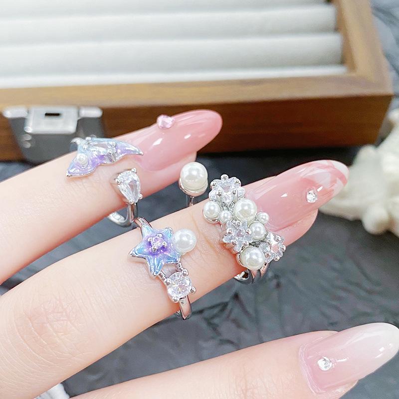[Symphony Star Ring] Enamel Dripping Oil Fishtail Star Opening Ring Zircon Niche Light Luxury High-End Stacked Ring