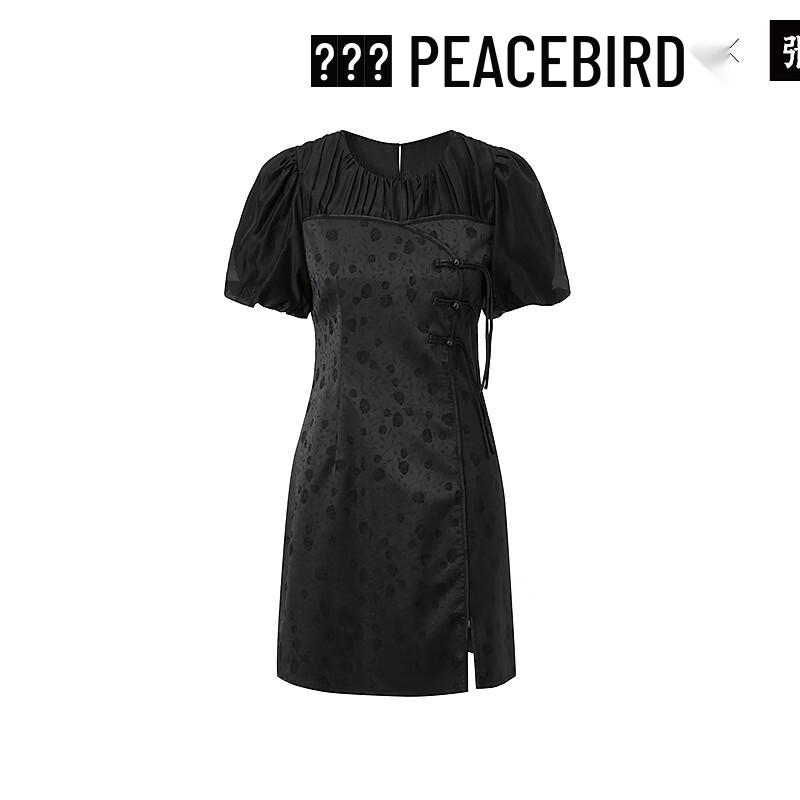 Peacebird New Chinese Style Spliced Puff Sleeve Short Dress