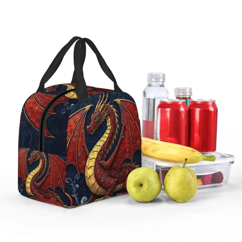 Dragon Red Moon Pattern Insulated Lunch Bag for Kids School Cooler Thermal Food Box Tote Portable Lunch Boxes Container