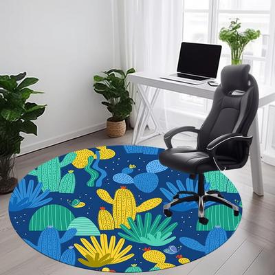 1pc Cactus Print Carpet, Round Non Slip Durable Large Size Office Carpet, Suitable for Office