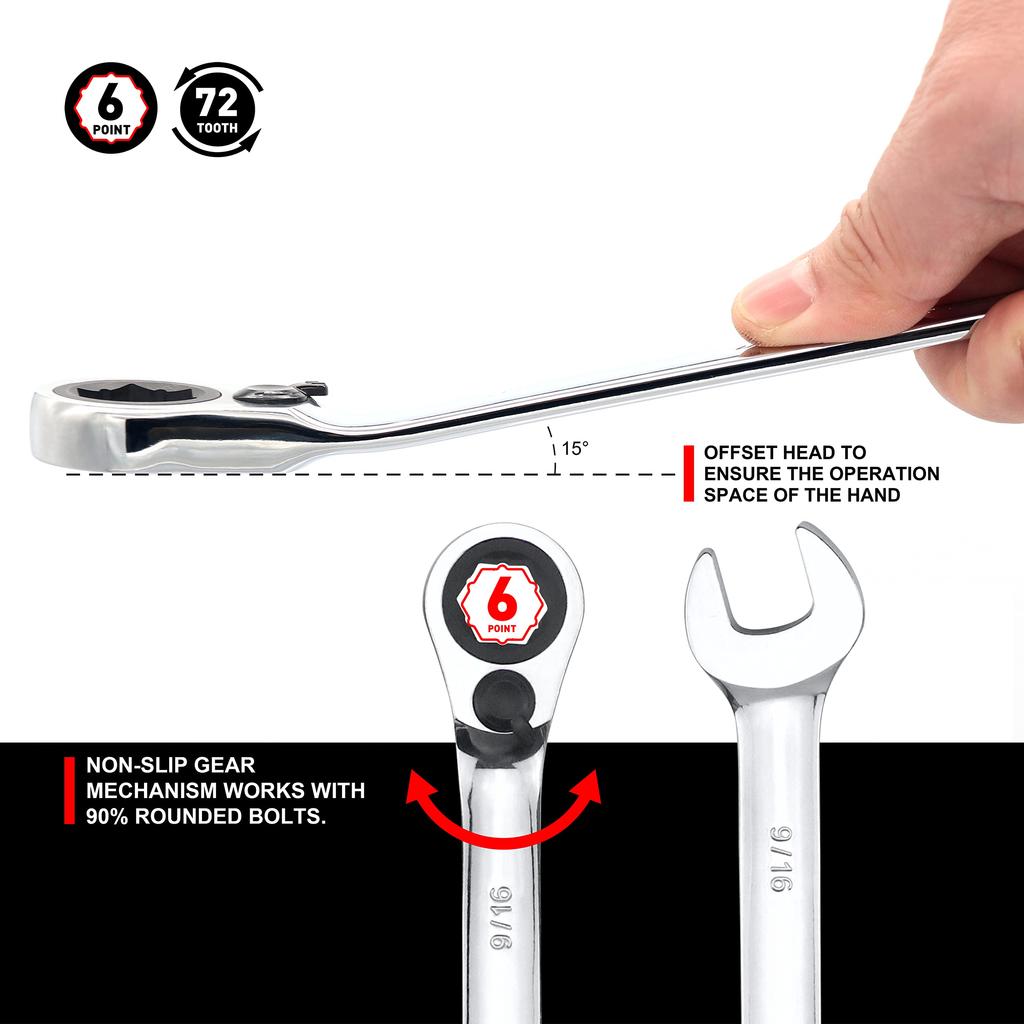 STARWORK TRUE Gear Ratchet Wrench Set with Storage Bag 20-Piece MECHANIC™ Dual-Purpose Non-Slip (SAE/Metric)
