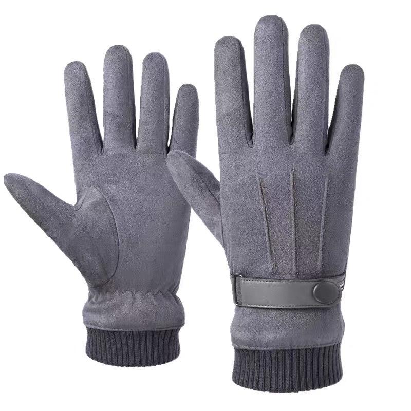 Suede Gloves Men's Autumn and Winter Windproof and Warm Fleece Thickened Touch Screen