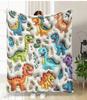 Large Dinosaur Blanket - Soft Plush Flannel Bedspread with T-Rex, Stegosaurus Room Decor Cozy Couch Bed Camping Gift