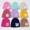 Knitted Baby Hat with Flower Autumn Winter Warm Boy Girl Beanie Cap Cute Solid Color Newborn Infant Bonnet Accessory