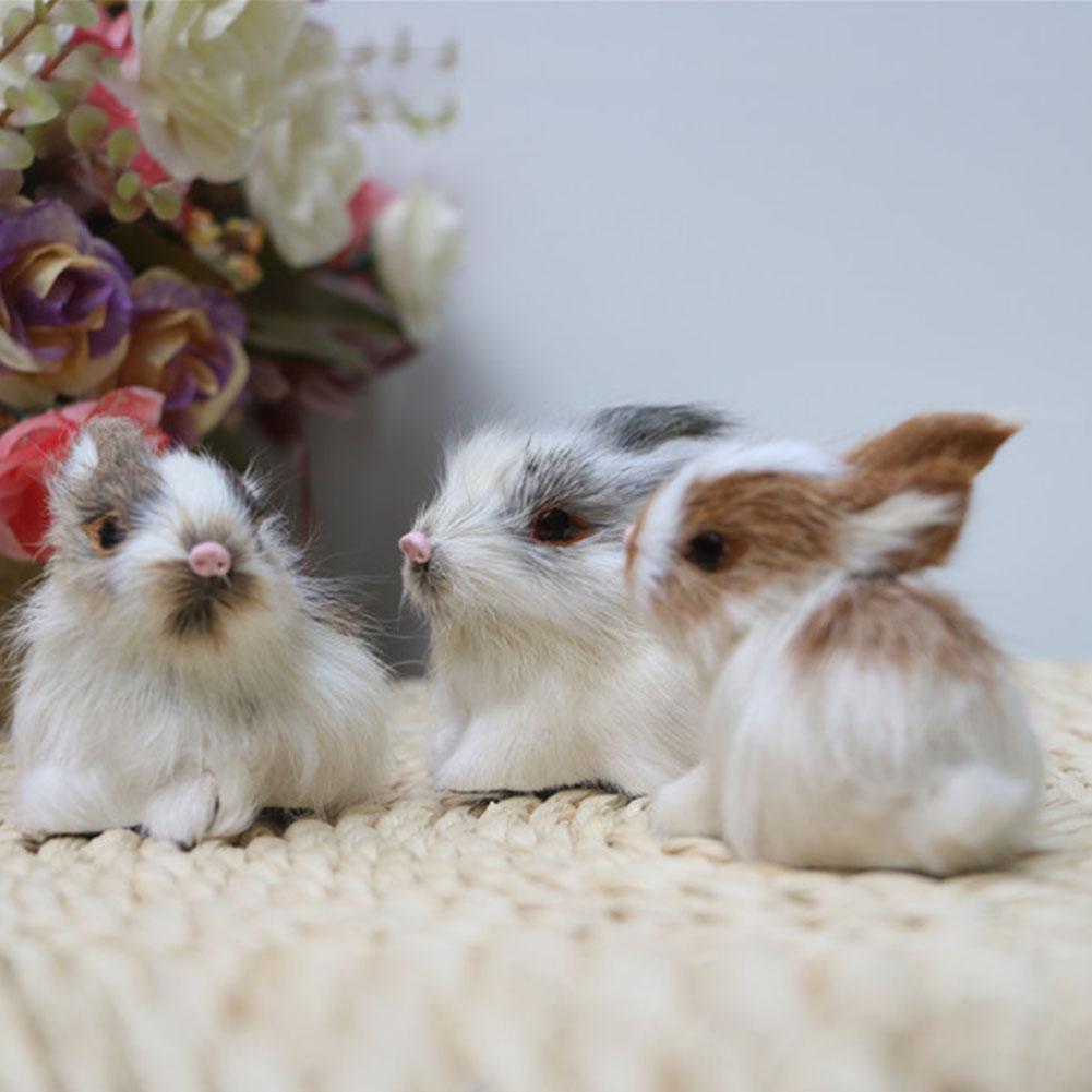 Cute Simulation Plush Rabbit Ornament Easter Furry Animal Model Bunny Miniature Home Decoration U5I0