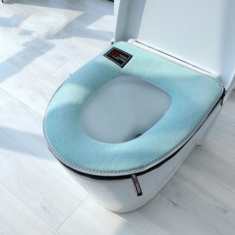 Four Season Universal Short Velvet Toilet Cover Back Waterproof PU Toilet Cushion Household Bathroom Zippered Toilet Seat Cover