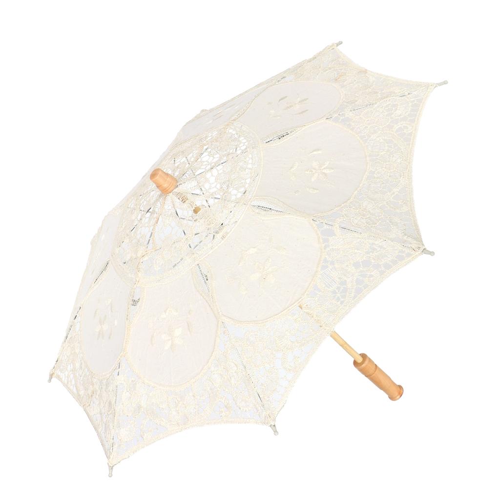 Lace Umbrella Parasol Vintage Wedding Bridal Umbrella for Photo Costume Party SuppliesL Beige