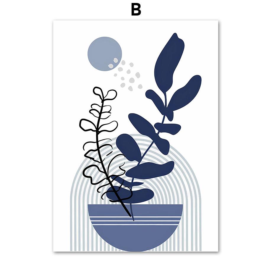 

Бохо Аннотация Темно-Синий Солнце Геометрические Линии Листья Растения Плакаты на скандинавскую тему Настенные художественные принты Картина на холсте Гостиная Домашний декор 30X40cm No Framed