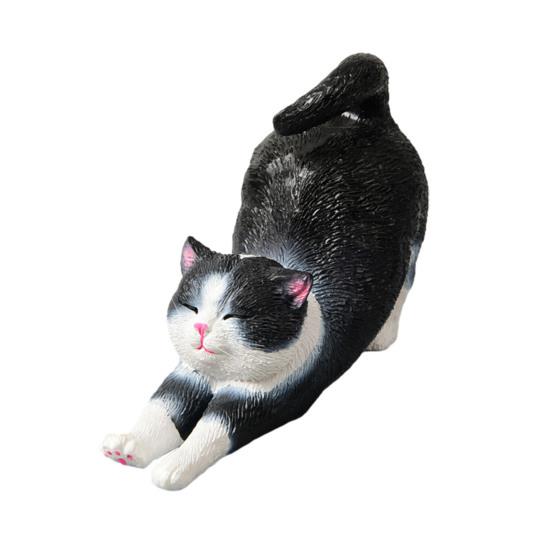 

Mini Cat Figurines Cute Resin Cat Stretching Statue Small Kitten Sculpture for Indoor Home Office Shelf Desktop Decor E