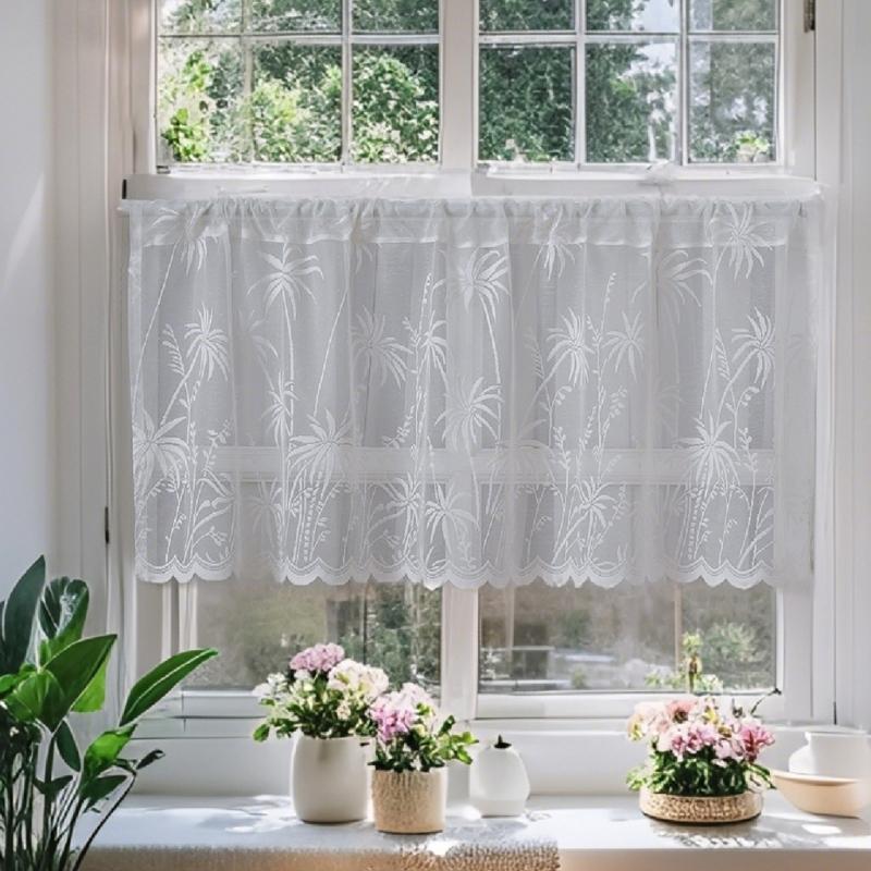 Breathable Sheer White Curtains for Window Stylish Lace Designs Kitchen Dining Decoration