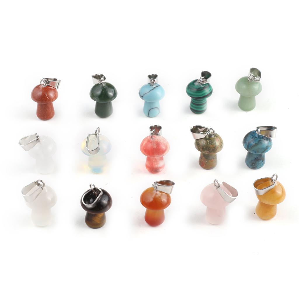 2 Stück, Handgefertigter Anhänger in Pilzform mit Edelstein, Reiki-Heilkristall Quarz Achat Jade Naturstein Anhänger Charms für Schmuckherstellung DIY 1,2×1,6cm