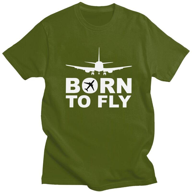 Individuelles Born To Fly Flugzeug T-Shirt Herren Kurzarm 100% Baumwolle T-Shirt Lässig Luftfahrt Flugzeug Pilot Geschenk T-Shirts Mode T-Shirt