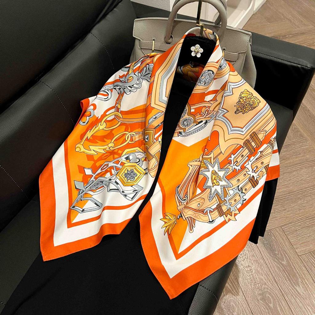 New 91 square scarf silk scarf female alphabet printing four seasons fashion landscape painting retro printing square scarf versatile