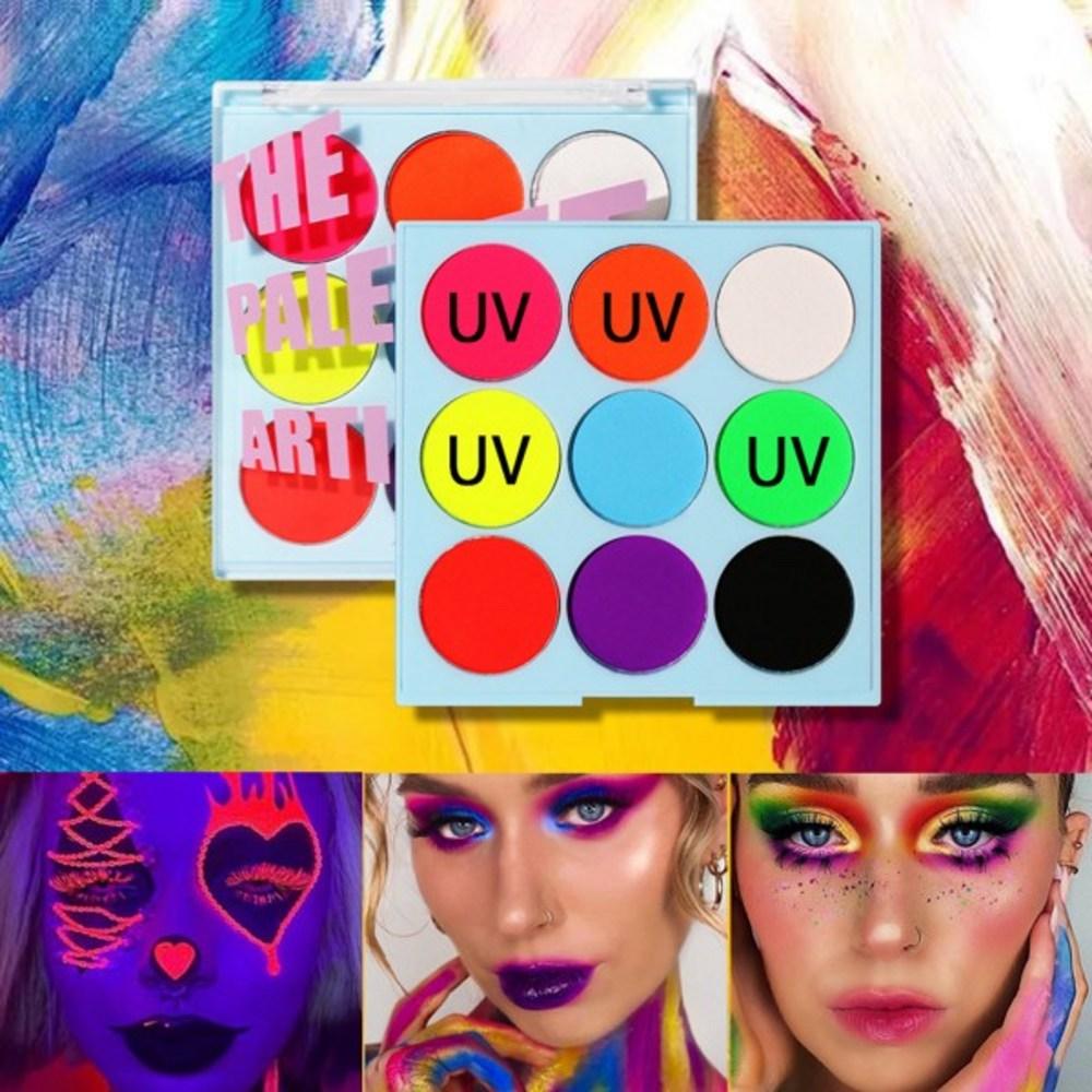 Bright Color Honey Skin Water Activated Liner UV Light Neon Pastel Shadow Palette Festival Makeup Responsive 9 Colors, 1pcs 9 Colors, 1 Piece