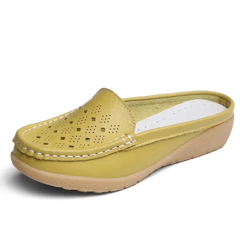 Fashion New Women's Wedge Shoes Female Round Toe Hollow Out Casual Half Slippers Moccasins Leisure Ladies Slip on Sneakers Mules