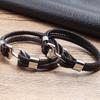 2018 Fashion Stainless Steel Anchor Bracelet Men Black Braided Cowhide Leather Rope Bracelets Wrap Punk Charm Jewelry
