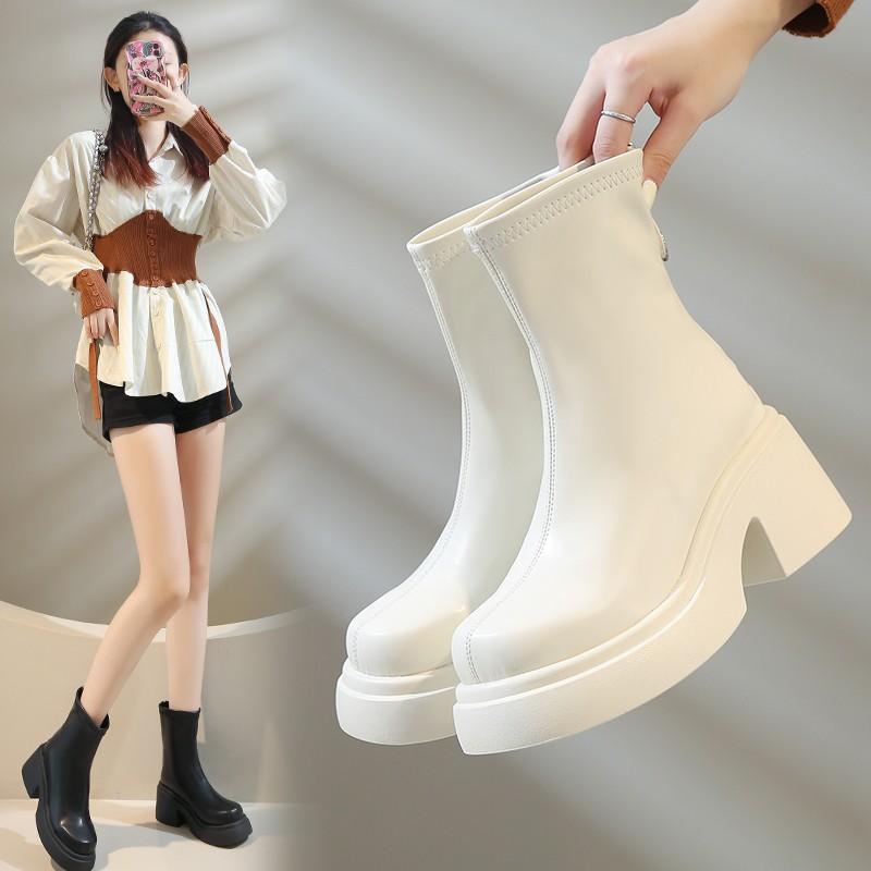 Fashion 2025 New Thick Bottom Ankle Boots for Women Spring Autumn Fashion Women's Shoes Chunky High Heels Round Head Short Boots