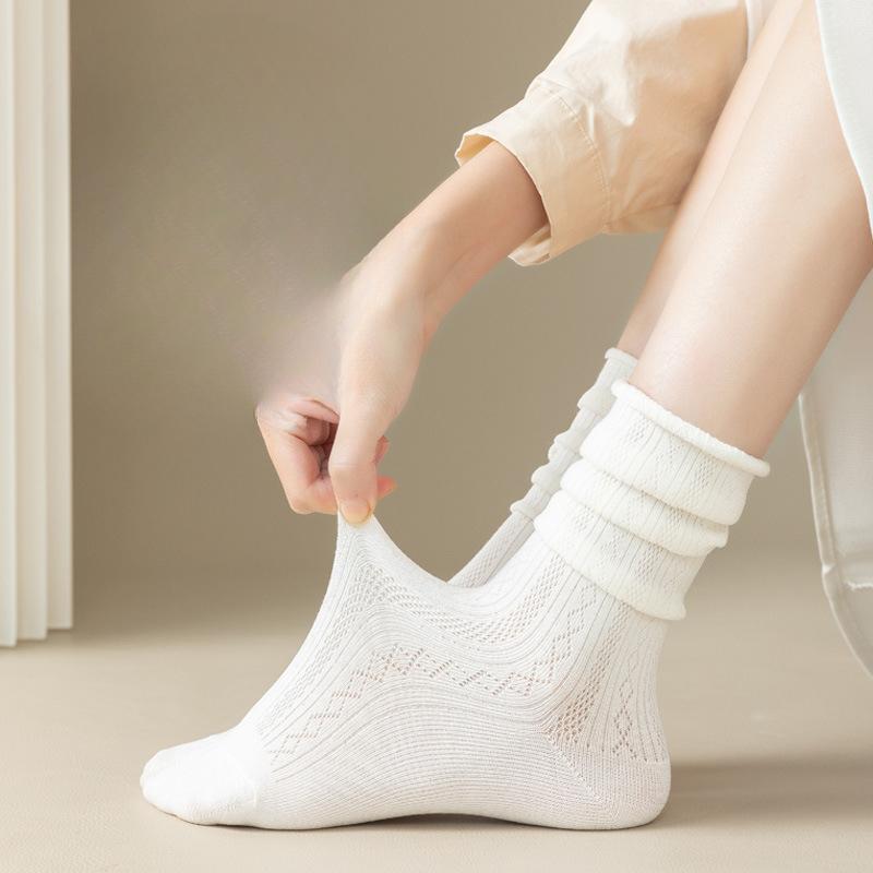Summer Stacking Socks, Women's Ice Silk Cotton Breathable Mid-leg Socks, Anti-odor and Sweat-absorbing Thin Style