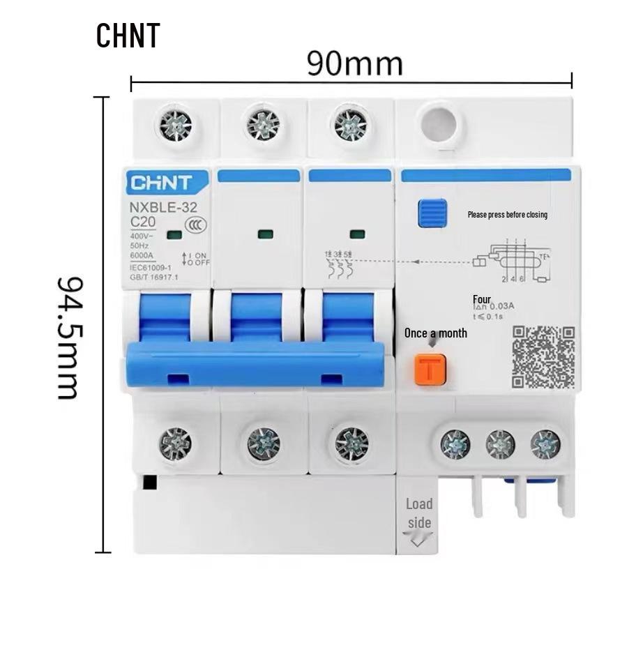 Chint 2P MCB Circuit Breaker with Air Switch, 220V RCD, 32A/63A, for Three-Phase Household Electrical Protection