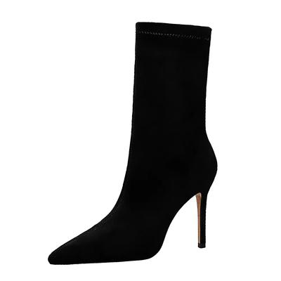 Damenstiefel mit schlichter Pediküre, dünner Absatz, hoher Absatz, Wildleder, spitz, sexy, Nachtclub, dünne kurze Stiefel DS-315-8