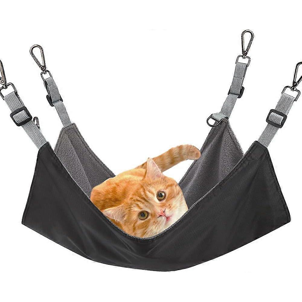 Cat Bed Hammock with Adjustable Straps and Hooks for Small Animals, Double Sided Hanging Swing for Cat, Ferret, Rabbit, Chinchilla, Cat, Pig