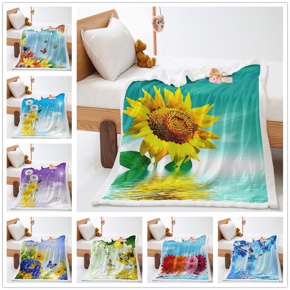 Sunflower Pastoral 2D Digital Printing Lamb Fleece Blanket Thickened Crystal Fleece Blanket