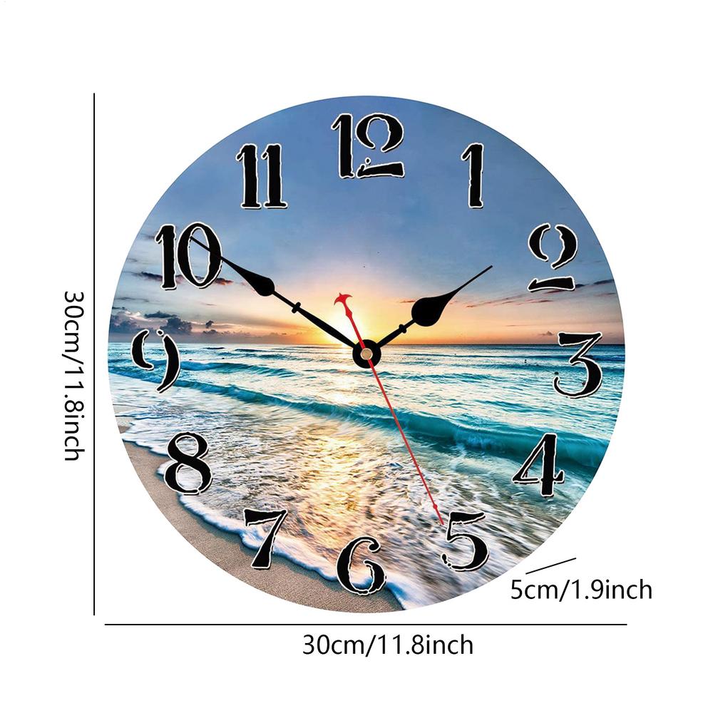 1pc Stylish And Silent Beach Blue Wall Clock For Your Kitchen Battery Not Included Home Decor Parts Accessories