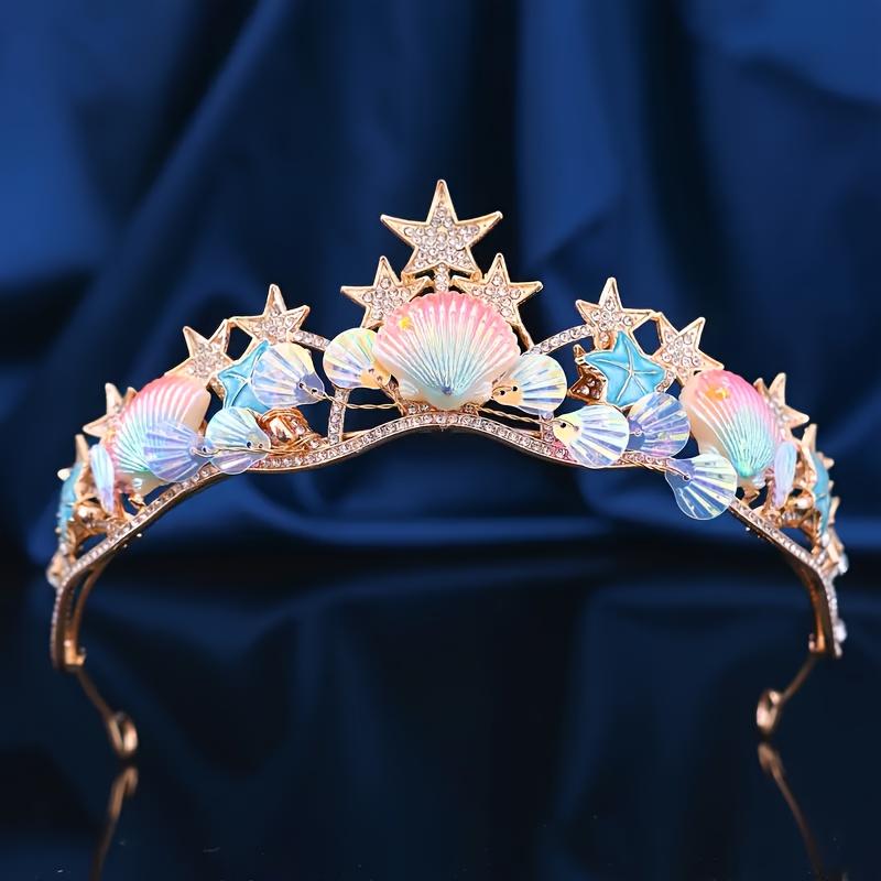 Fish Scale Shell Crown Hair Accessory, Star Shaped Design Banquet Accessory, Sparkling Hairstyle Party Headpiece, Exquisite