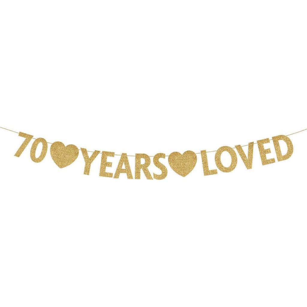 Gold Hello 70 Birthday Banner, Gold Glitter Happy 70th Birthday Party Decorations, Supplies