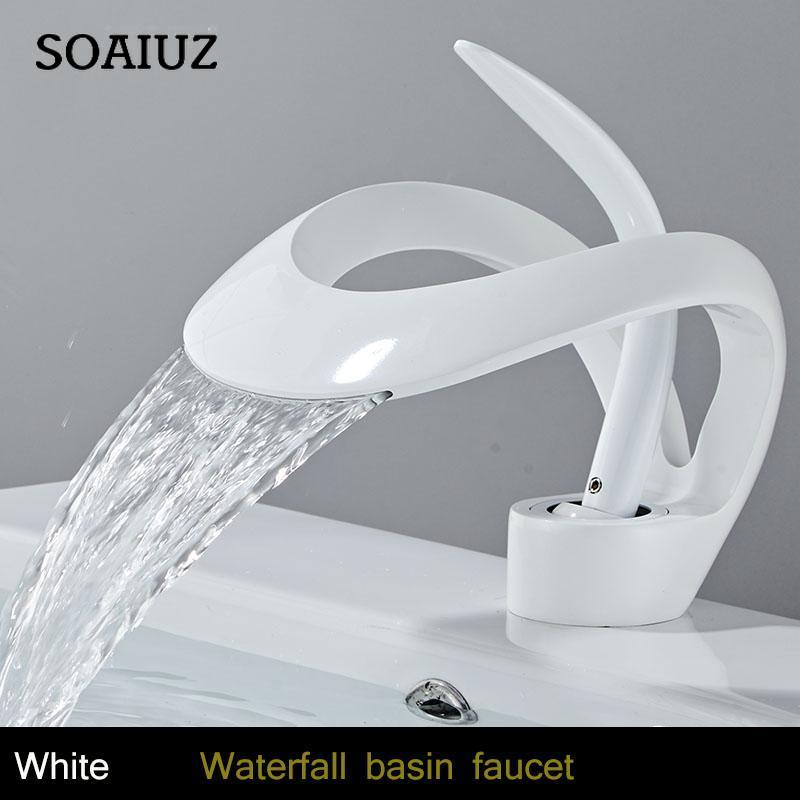 Golden/White Bathroom Basin Faucet Black Bathroom Faucet Brass Creative Grey Sink Mixer Tap Hot & Cold Waterfall Basin Faucet