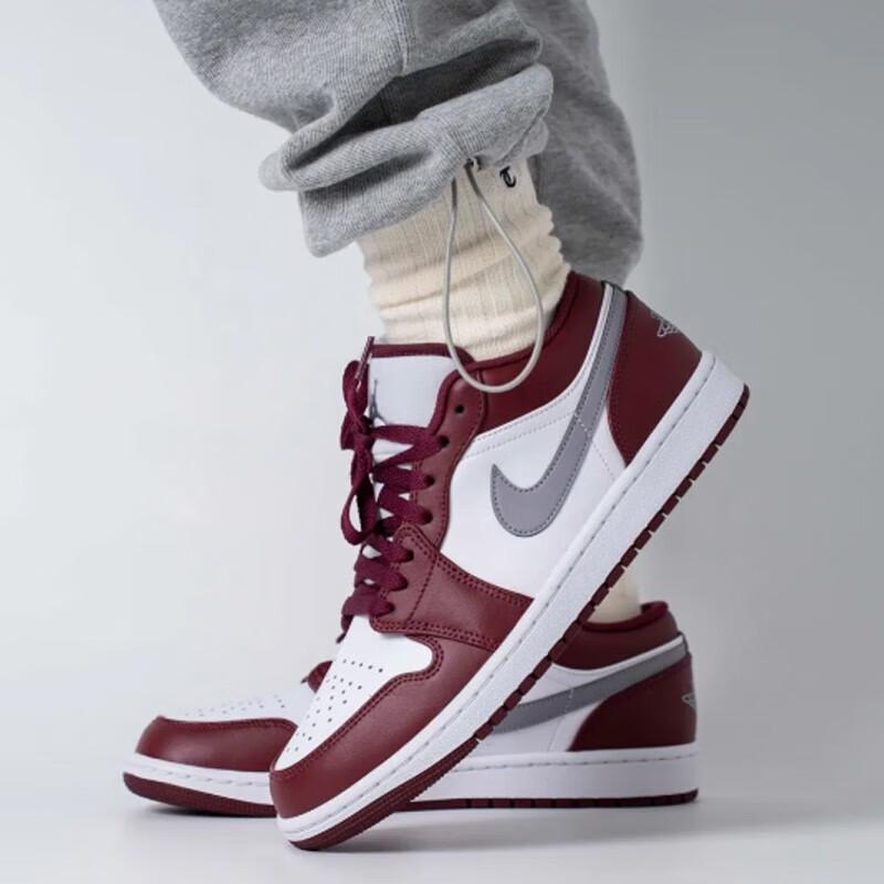 Air Jordan 1 Low GS Cherrywood Red Kids Sneakers White Cement-Grey 553560-615