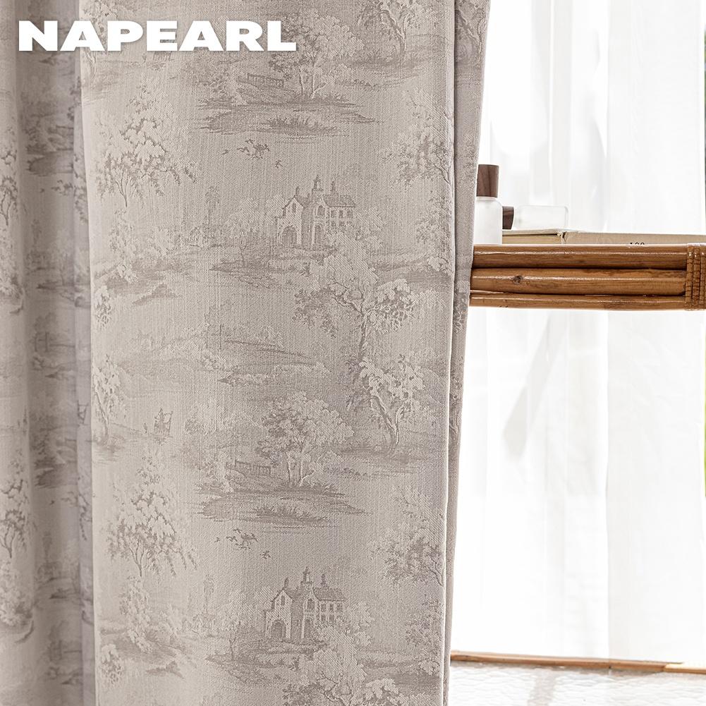 1PC NAPEARL Vintage Rural Blackout Curtains, Handmade Tassel Lace Floor Curtains for Bedroom Living Room Home Decor