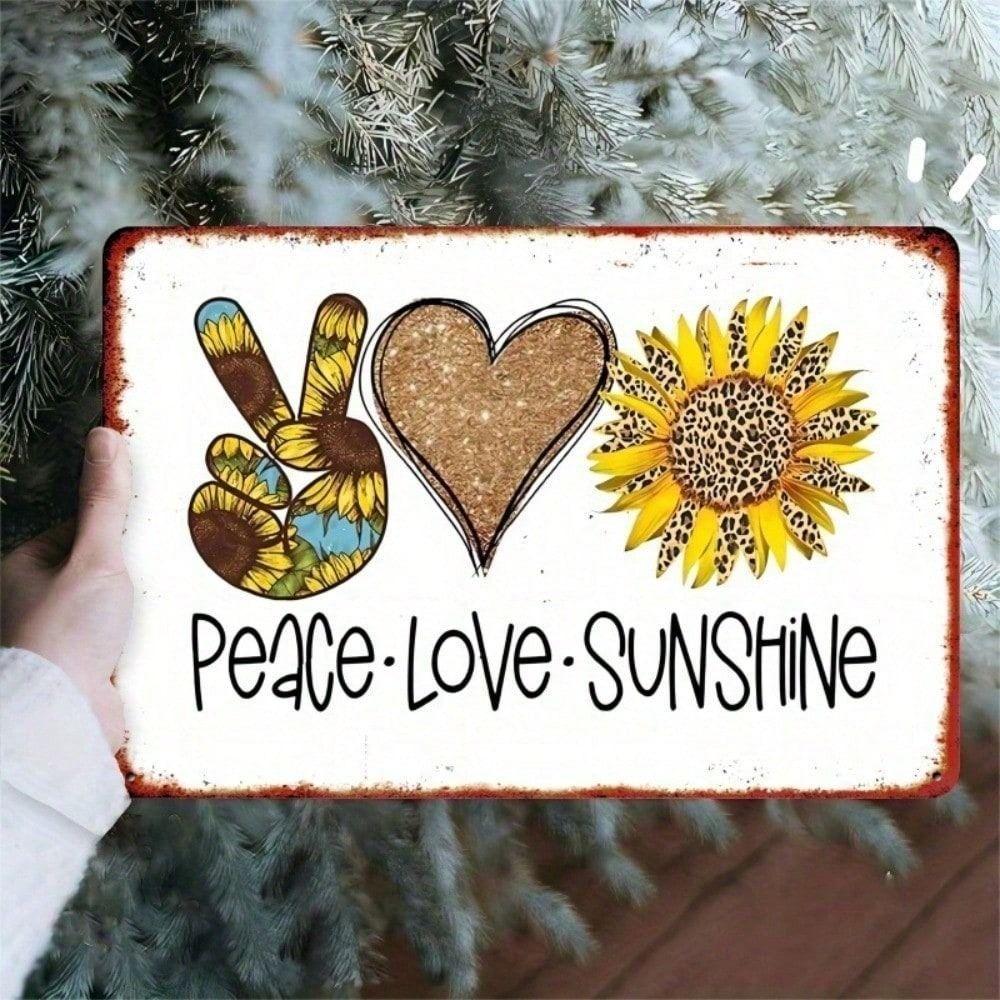 Vintage Sunflower Butterfly Tin Sign, Metal Poster for Farmhouse Wall Decor