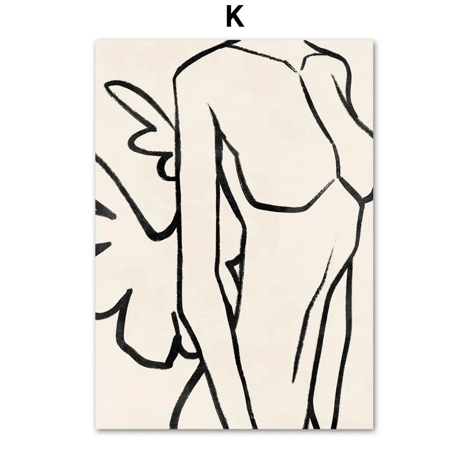Abstract Pajama Girl Line Wall Art, Matisse Canvas Paintings, Nude Woman Nordic Posters, Print Wall Pictures, Living Room, Home