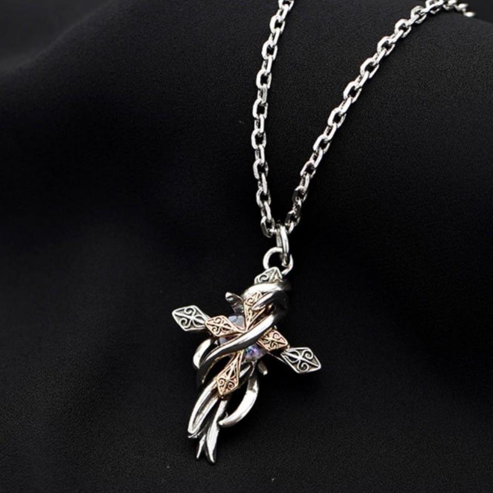 New Cross Pendant Necklace - Double Layer Vine Chain - Vintage Hip Hop Style Accessories - Trendy Jewelry