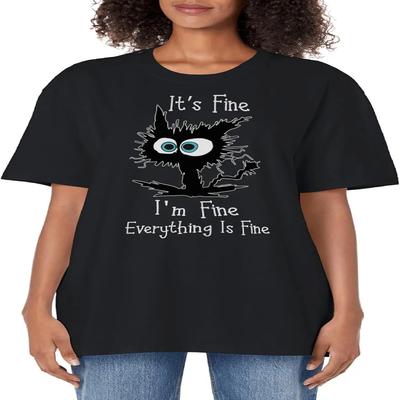 Its Fine Im Fine Everythings Fine Tshirt Womens Funny Cat T Adult Oversized Vintage T-Shirt