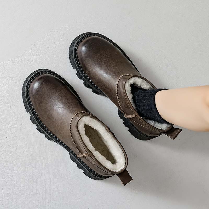 

Krazing Pot Зимняя обувь из коровьей кожи, меха и шерсти, женские зимние ботинки, сохраняющие тепло, без застежек, европейский дизайн, устойчивые к холоду, ботильоны 40 серый