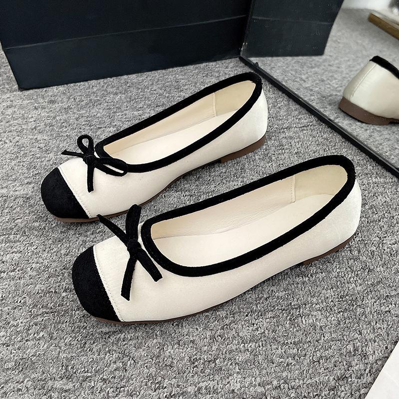 Square Ballet Shoes Women's 2025 New Sweet Flat Soft Bottom French Retro Leather Shallow Mouth Shoes Zapatillas Mujer