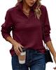 Women's Loose Fit Ribbed Long Sleeve Top with Half Zip Collar In Multiple Colors