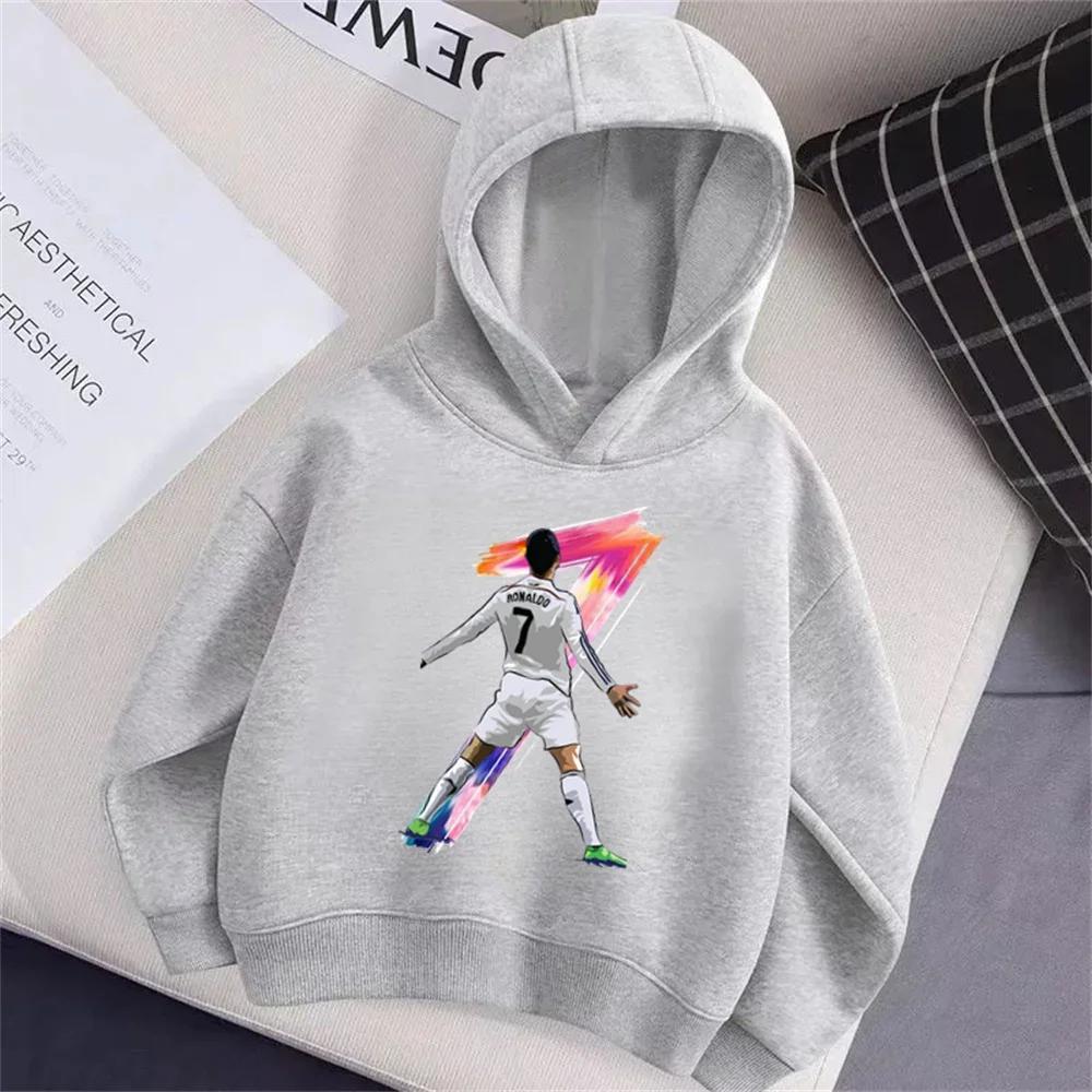 Podzim Zima Ronaldo Potištěné Mikiny Módní Ležérní Teplé Sportovní Dlouhý Rukáv Dětské Chlapecké a Dívčí Dětské Unisex Mikiny s Kapucí