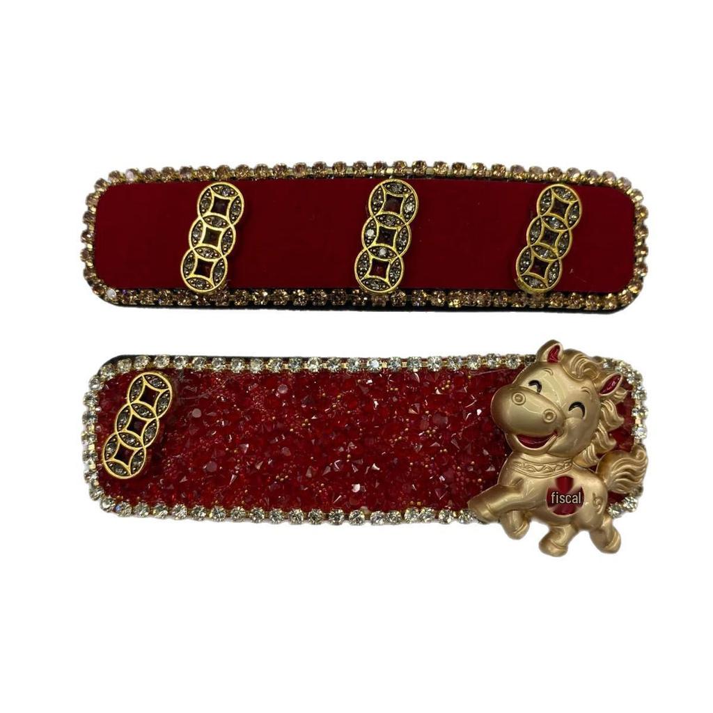 Elegant Red Rhinestone Horse Hair Clip: Zodiac-Themed High-End Accessory for Women