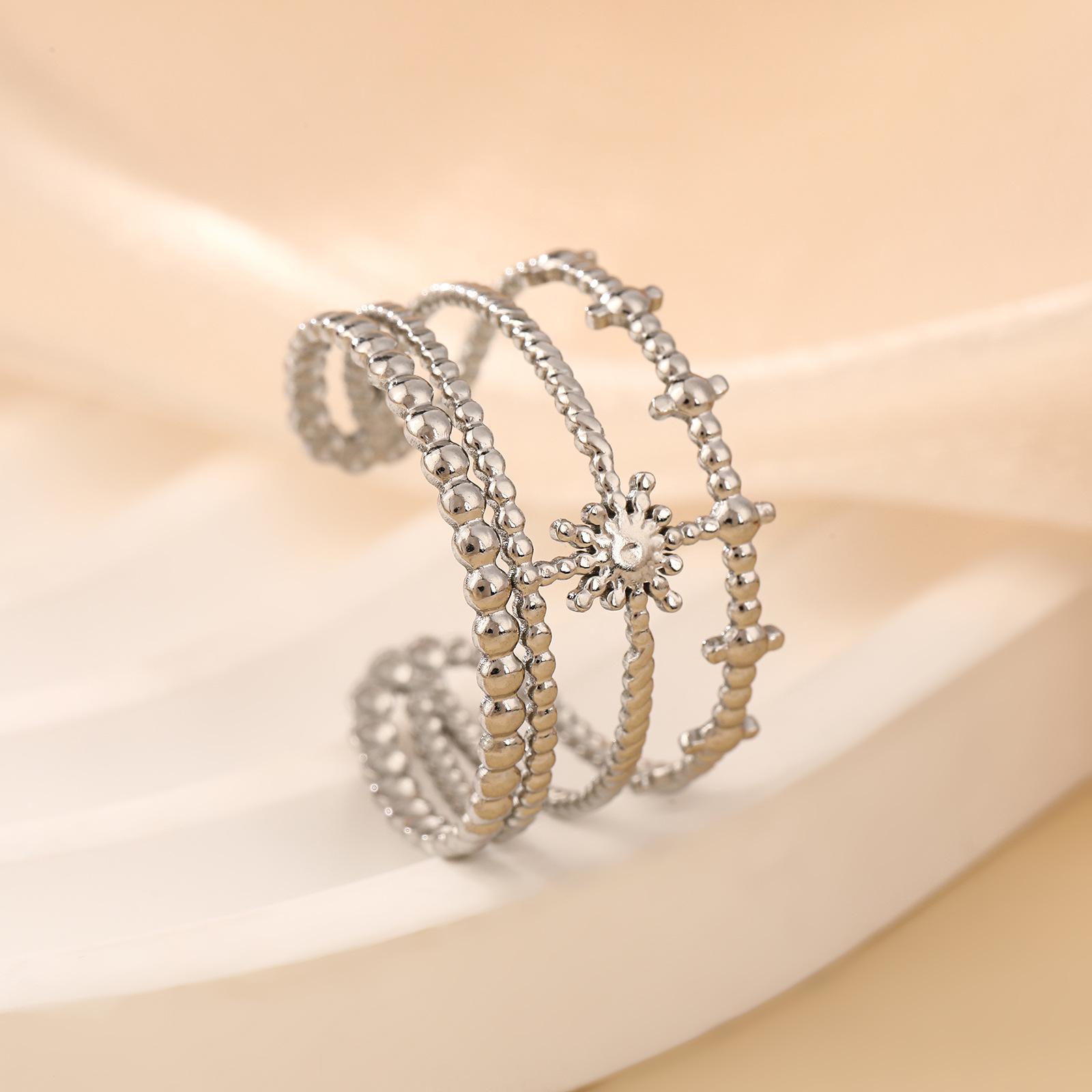 Sun Multi-Layer Ring Stainless Steel Gold Color Women Trendy Open Rings Geometric Zircon Birthday Gift Wholesale resizable