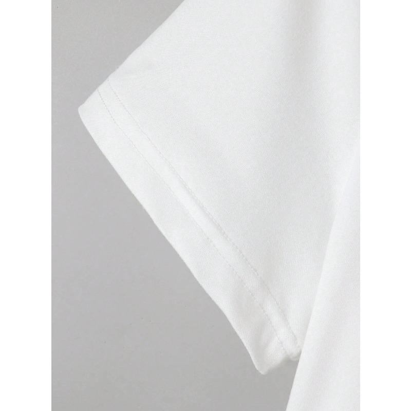 European Size  Women'S Floral Letter Print T-Shirt | Casual Crew Neck