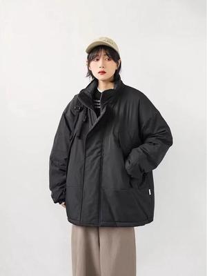 Unisex Retro Japanische Streetwear Baumwolljacke - Warm, Winddicht, Stehkragen, Unifarben - Ideal für Winter-Arbeitskleidung.