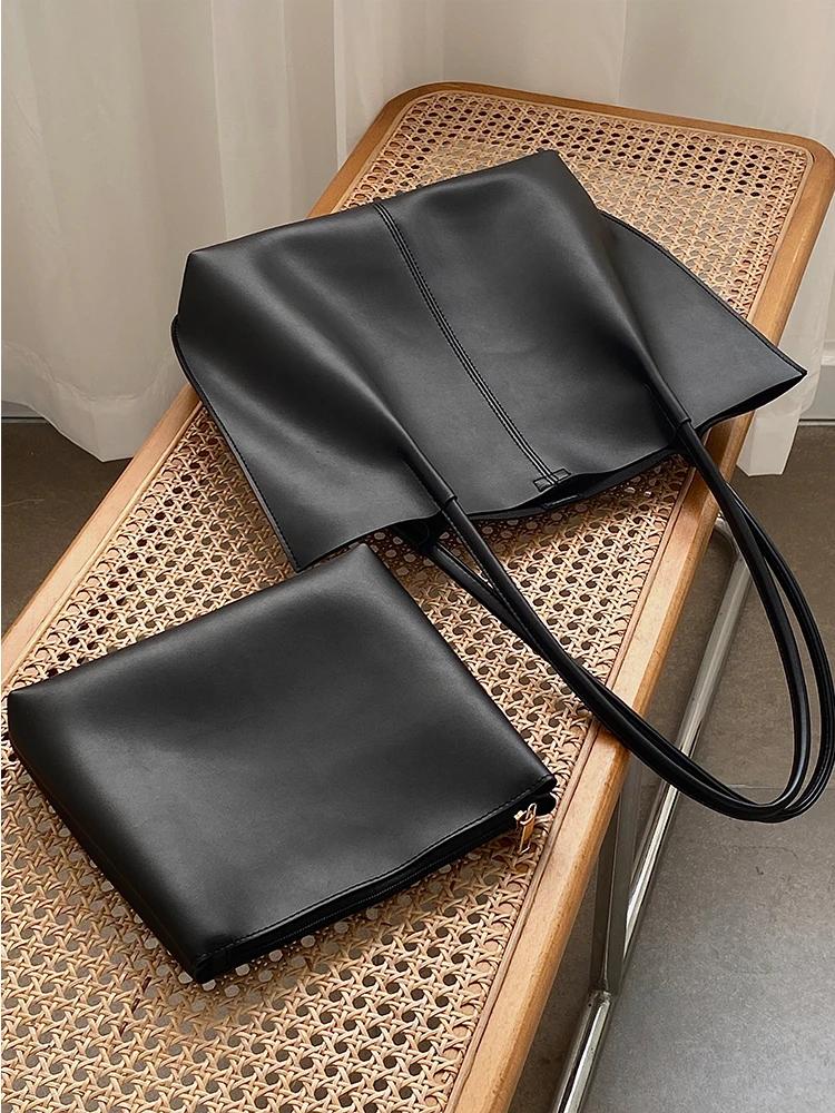 Pu Leather Large Capacity Handbags Women's Shoulder Bags Vintage Ladies Casual Tote Handbags Female Commute Travel Shopping Bag