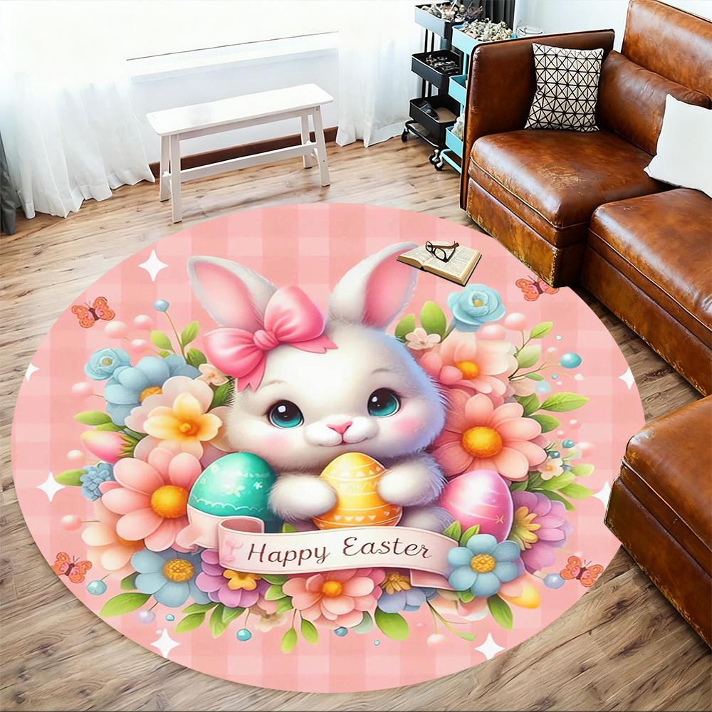 1pc Easter Bunny Round Chair mat Area Rug - Non-Slip, Floor Mat for Office, Bedroom, home decor Christmas Gift p0811043